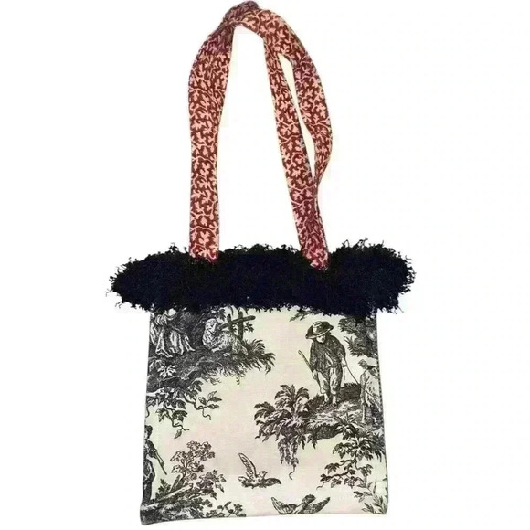 BagDaddy Red And Black Purse, Handbag, Tote With Fringe Vintage Inspired Pattern - Picture 2 of 7